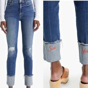 MOTHER The Pony Boy Chew Jeans Cuffed See Ya! Ankle Hem Distressed
